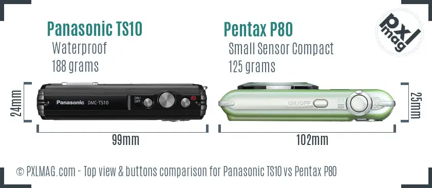 Panasonic TS10 vs Pentax P80 top view buttons comparison