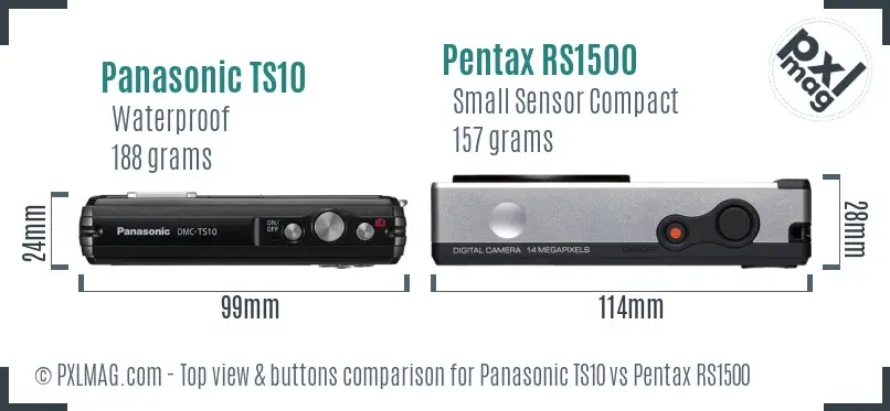 Panasonic TS10 vs Pentax RS1500 top view buttons comparison