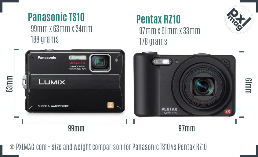 Panasonic TS10 vs Pentax RZ10 size comparison