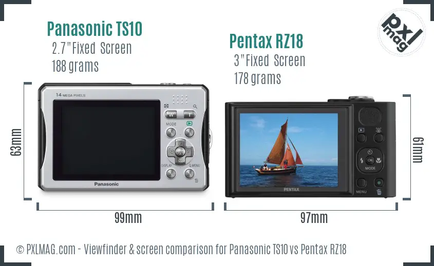 Panasonic TS10 vs Pentax RZ18 Screen and Viewfinder comparison