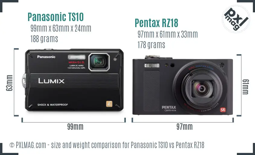 Panasonic TS10 vs Pentax RZ18 size comparison