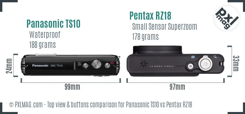 Panasonic TS10 vs Pentax RZ18 top view buttons comparison
