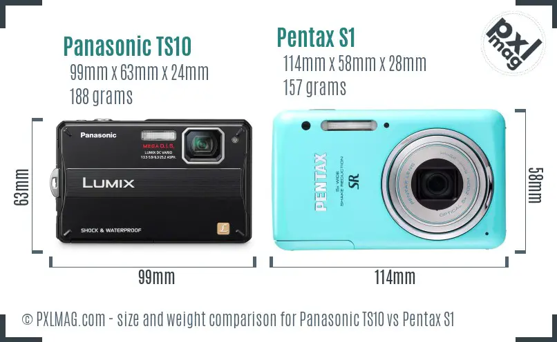 Panasonic TS10 vs Pentax S1 size comparison