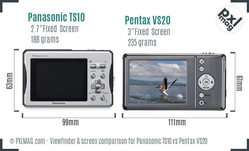 Panasonic TS10 vs Pentax VS20 Screen and Viewfinder comparison