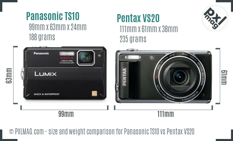 Panasonic TS10 vs Pentax VS20 size comparison