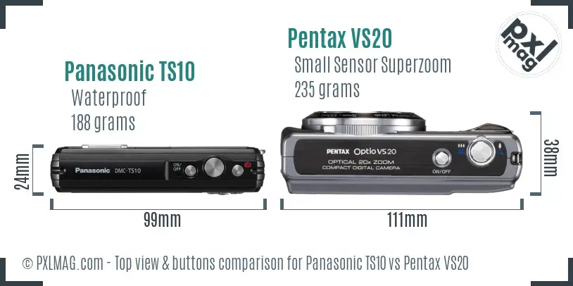 Panasonic TS10 vs Pentax VS20 top view buttons comparison