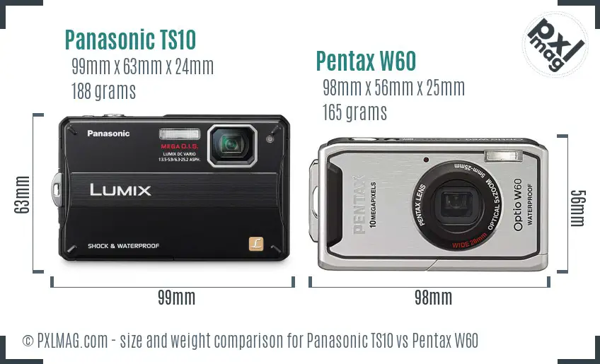 Panasonic TS10 vs Pentax W60 size comparison