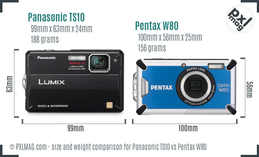 Panasonic TS10 vs Pentax W80 size comparison