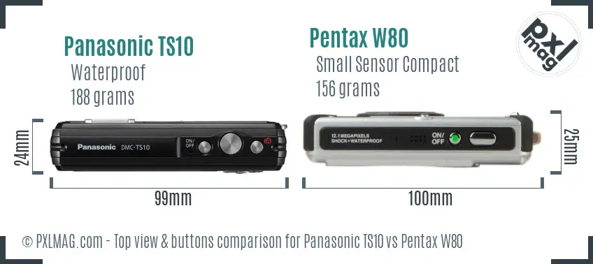 Panasonic TS10 vs Pentax W80 top view buttons comparison