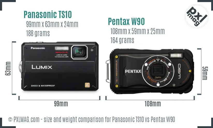 Panasonic TS10 vs Pentax W90 size comparison