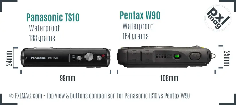 Panasonic TS10 vs Pentax W90 top view buttons comparison