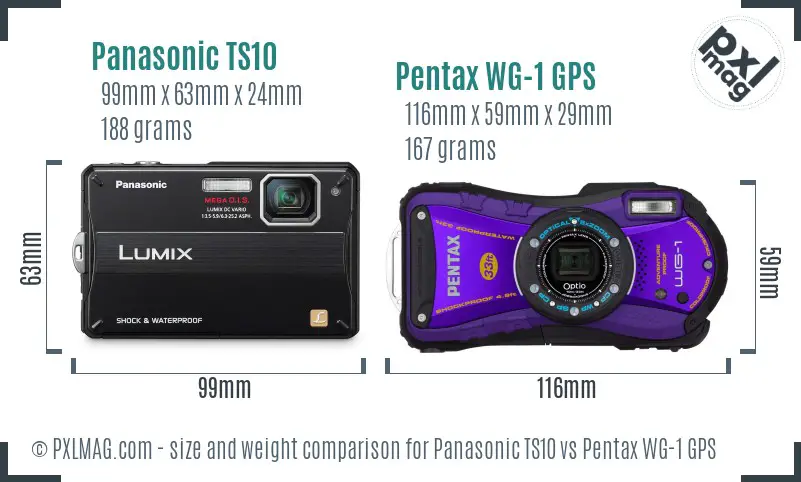 Panasonic TS10 vs Pentax WG-1 GPS size comparison