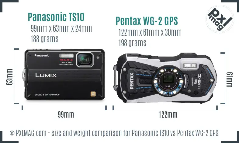 Panasonic TS10 vs Pentax WG-2 GPS size comparison