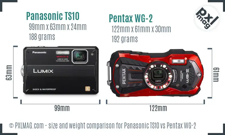 Panasonic TS10 vs Pentax WG-2 size comparison