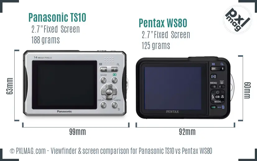 Panasonic TS10 vs Pentax WS80 Screen and Viewfinder comparison