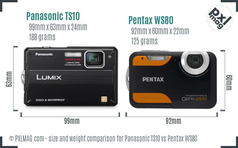 Panasonic TS10 vs Pentax WS80 size comparison