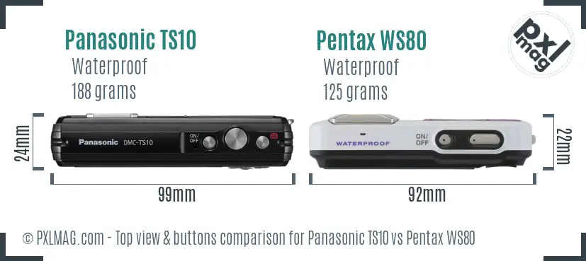 Panasonic TS10 vs Pentax WS80 top view buttons comparison