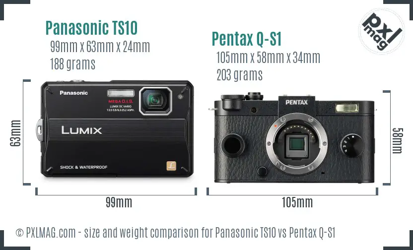 Panasonic TS10 vs Pentax Q-S1 size comparison