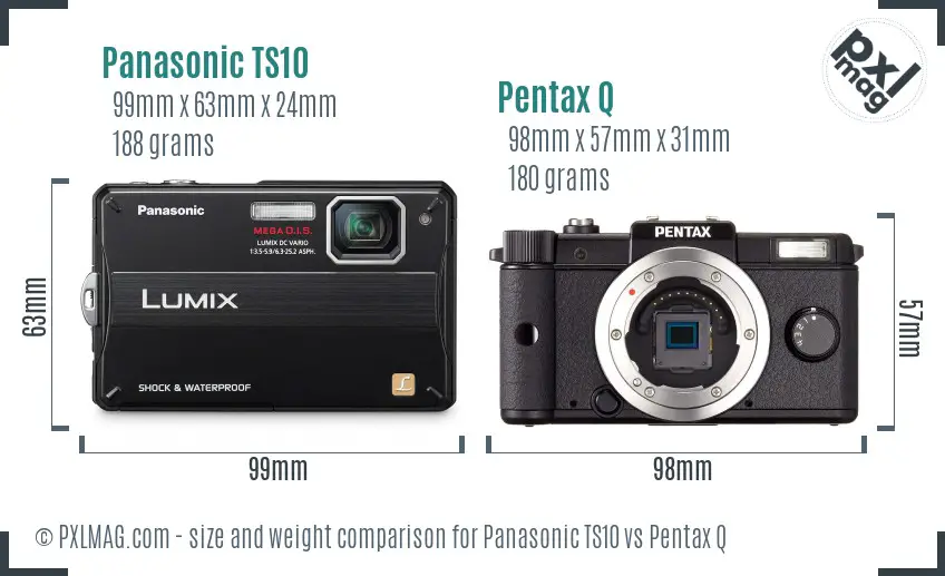 Panasonic TS10 vs Pentax Q size comparison