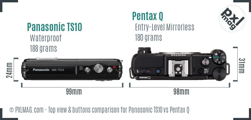 Panasonic TS10 vs Pentax Q top view buttons comparison