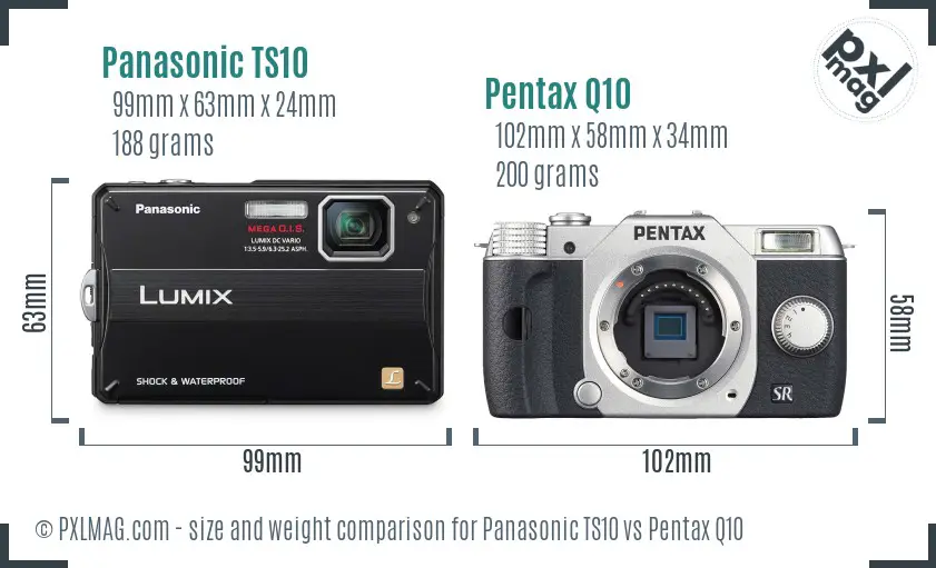 Panasonic TS10 vs Pentax Q10 size comparison