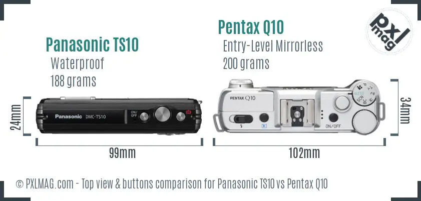 Panasonic TS10 vs Pentax Q10 top view buttons comparison