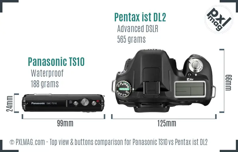 Panasonic TS10 vs Pentax ist DL2 top view buttons comparison
