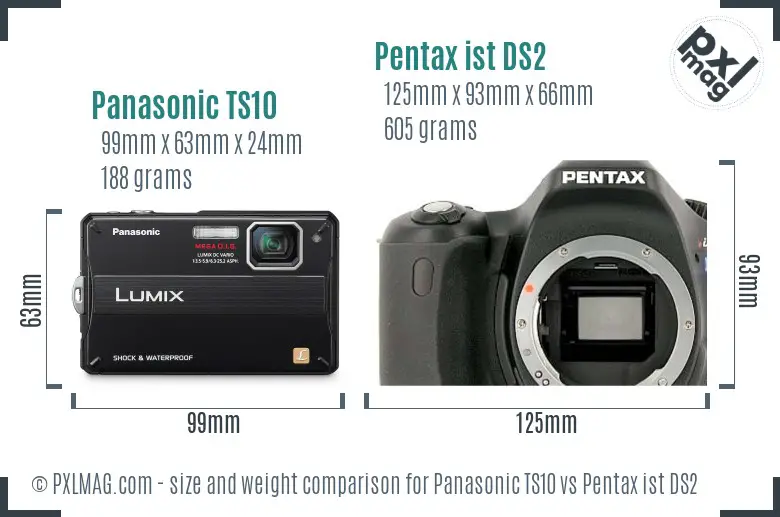 Panasonic TS10 vs Pentax ist DS2 size comparison