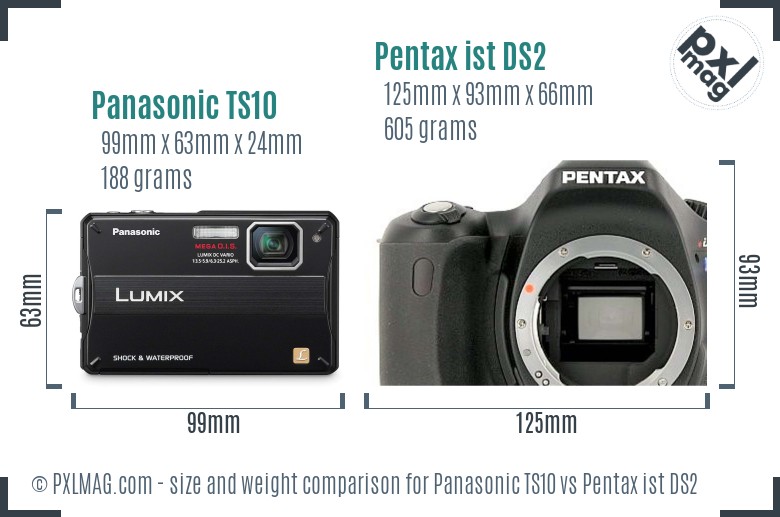 Panasonic TS10 vs Pentax ist DS2 size comparison