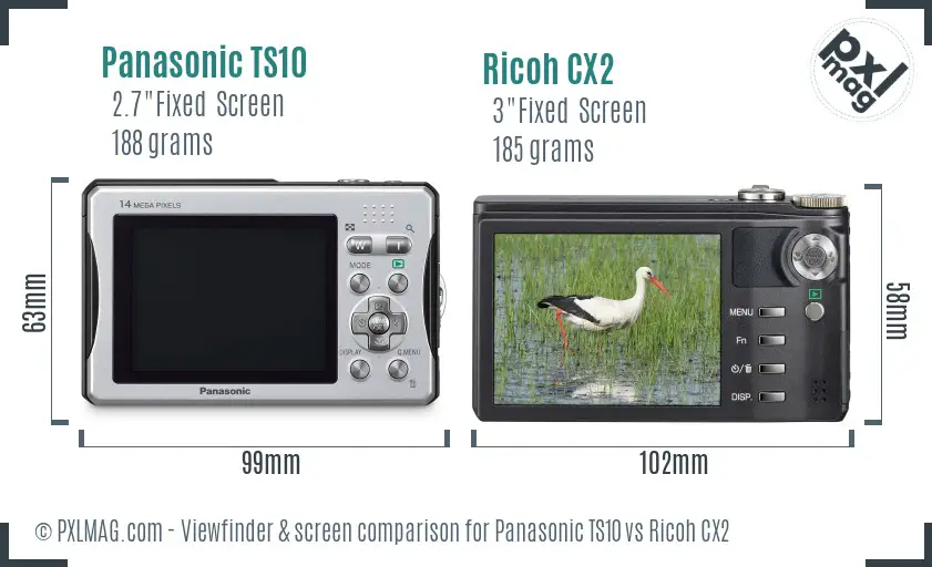 Panasonic TS10 vs Ricoh CX2 Screen and Viewfinder comparison