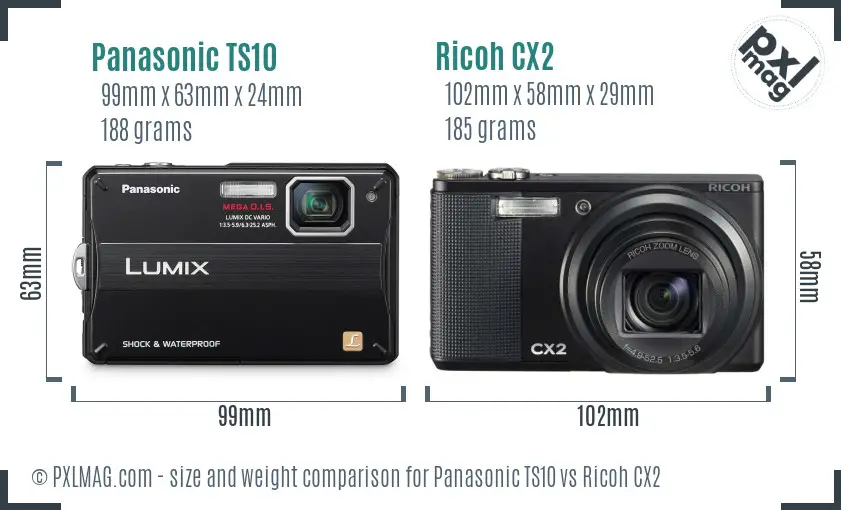 Panasonic TS10 vs Ricoh CX2 size comparison