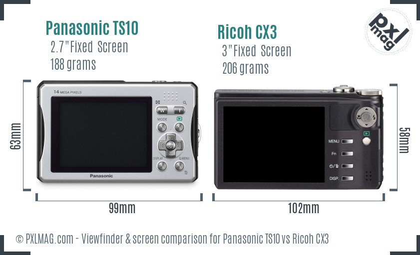 Panasonic TS10 vs Ricoh CX3 Screen and Viewfinder comparison