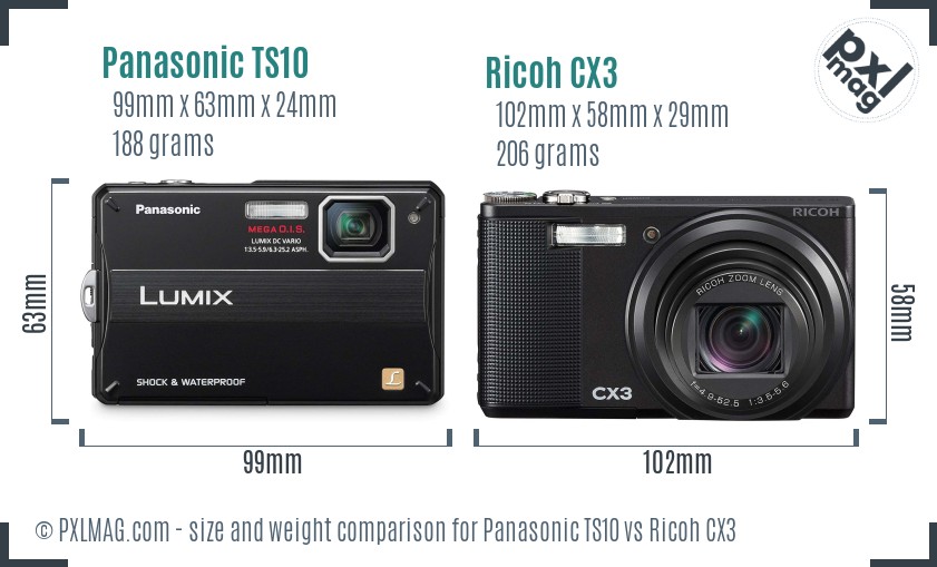 Panasonic TS10 vs Ricoh CX3 size comparison