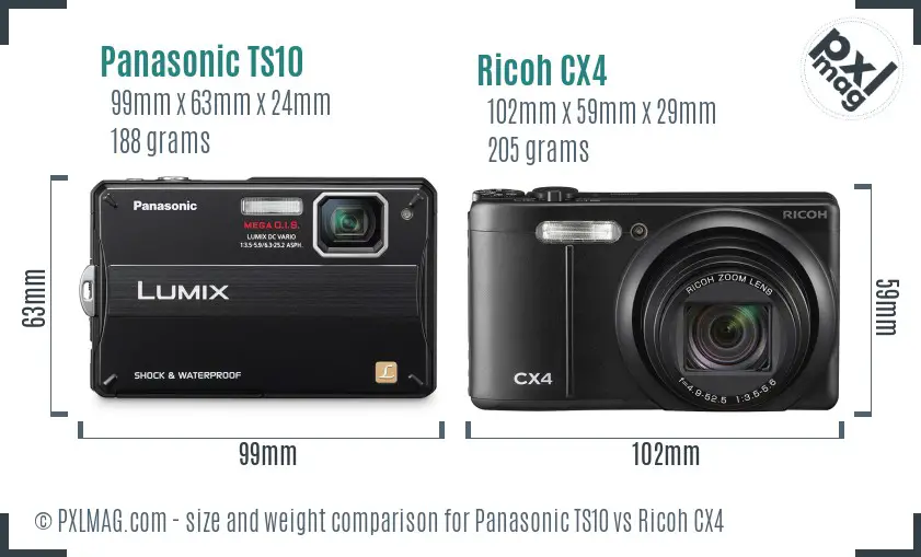 Panasonic TS10 vs Ricoh CX4 size comparison