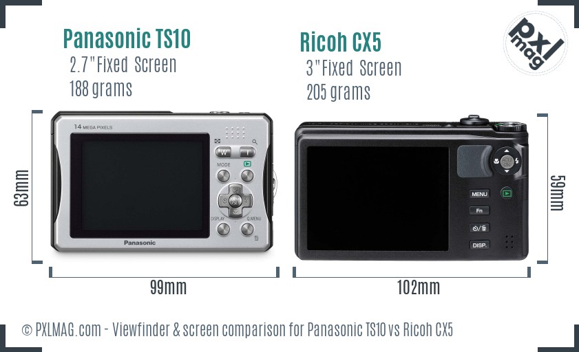 Panasonic TS10 vs Ricoh CX5 Screen and Viewfinder comparison