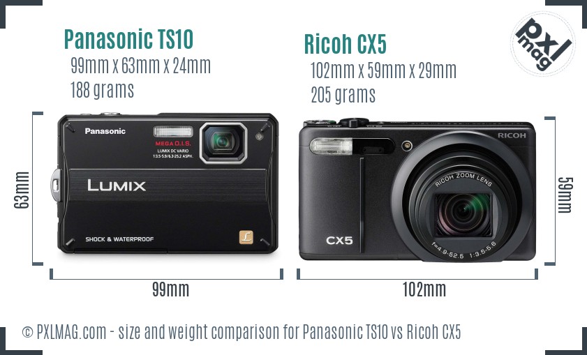 Panasonic TS10 vs Ricoh CX5 size comparison