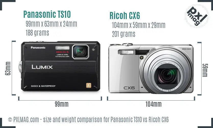 Panasonic TS10 vs Ricoh CX6 size comparison