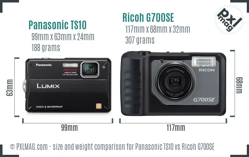 Panasonic TS10 vs Ricoh G700SE size comparison