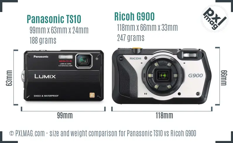 Panasonic TS10 vs Ricoh G900 size comparison