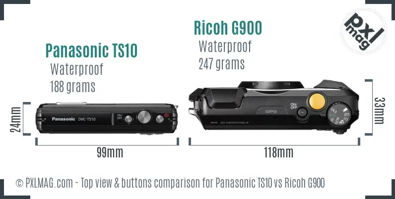 Panasonic TS10 vs Ricoh G900 top view buttons comparison