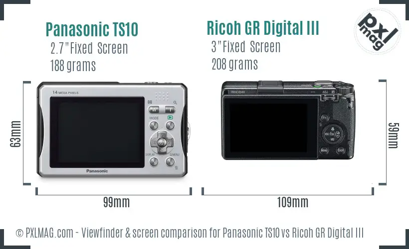 Panasonic TS10 vs Ricoh GR Digital III Screen and Viewfinder comparison