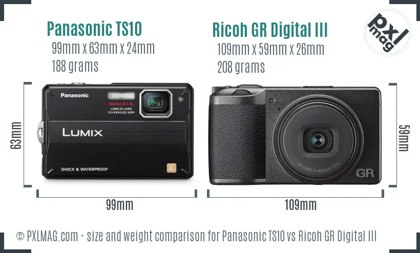 Panasonic TS10 vs Ricoh GR Digital III size comparison