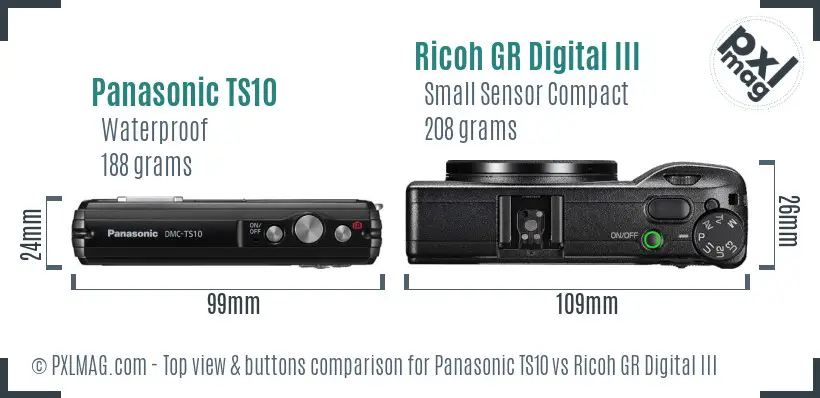 Panasonic TS10 vs Ricoh GR Digital III top view buttons comparison