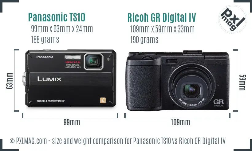 Panasonic TS10 vs Ricoh GR Digital IV size comparison Panasonic TS10 vs Ricoh GR Digital IV size comparison