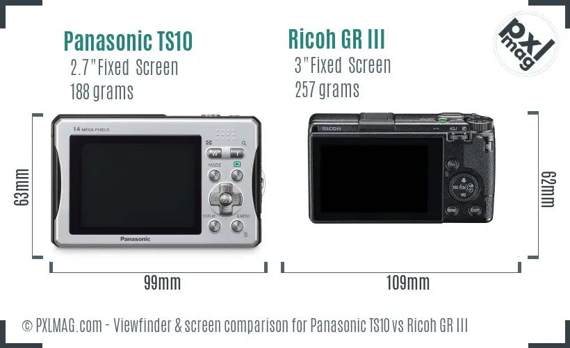 Panasonic TS10 vs Ricoh GR III Screen and Viewfinder comparison