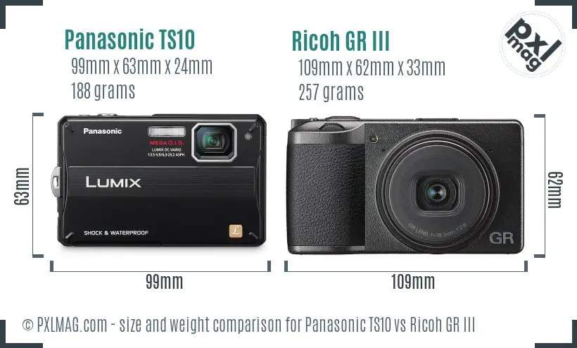 Panasonic TS10 vs Ricoh GR III size comparison