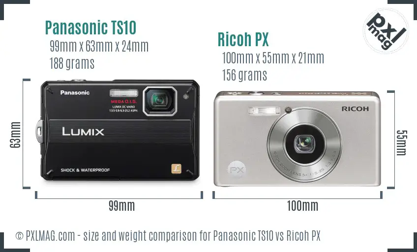 Panasonic TS10 vs Ricoh PX size comparison