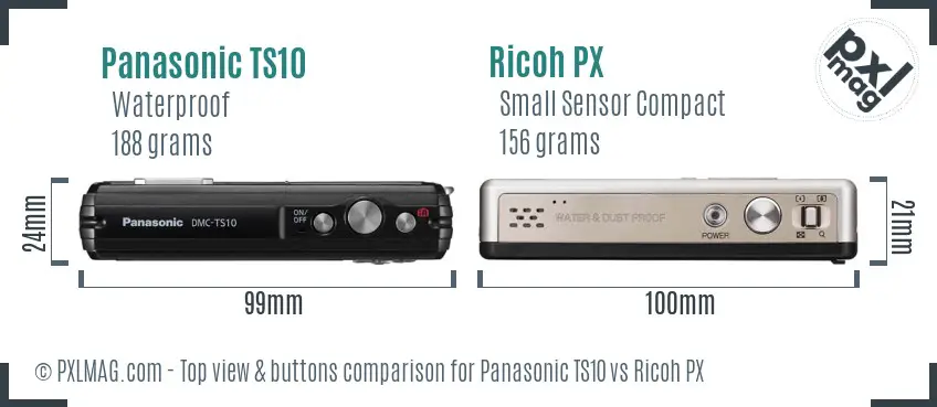 Panasonic TS10 vs Ricoh PX top view buttons comparison