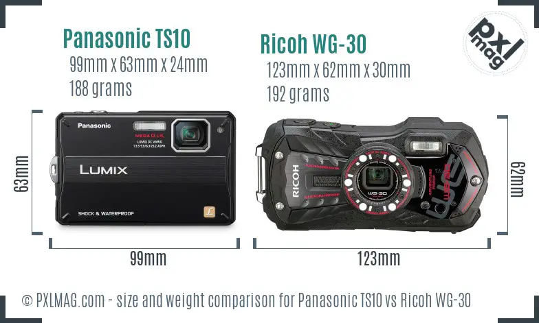 Panasonic TS10 vs Ricoh WG-30 size comparison