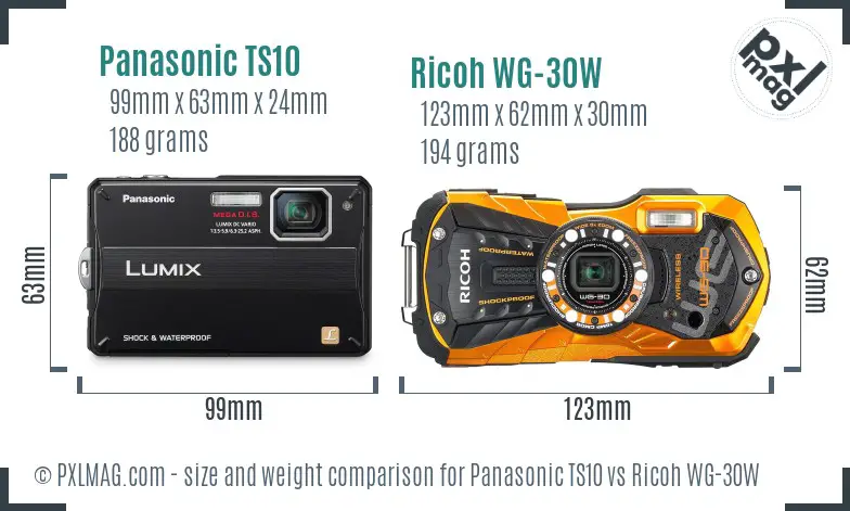 Panasonic TS10 vs Ricoh WG-30W size comparison